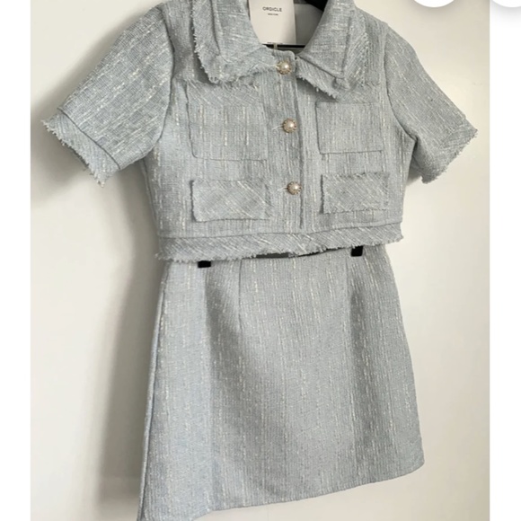 Two Piece Sky Blue Tweed Set - Picture 8 of 11